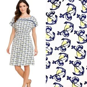 Betsey Johnson Vintage Sailor Anchor Print Boatneck Dress Size P (XS)